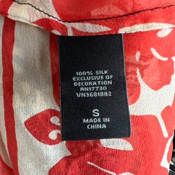 Anna Sui 100% Silk Sheer Black White Red Pattern Lace Up Mini Dress, Size Small - Picture 6 of 9